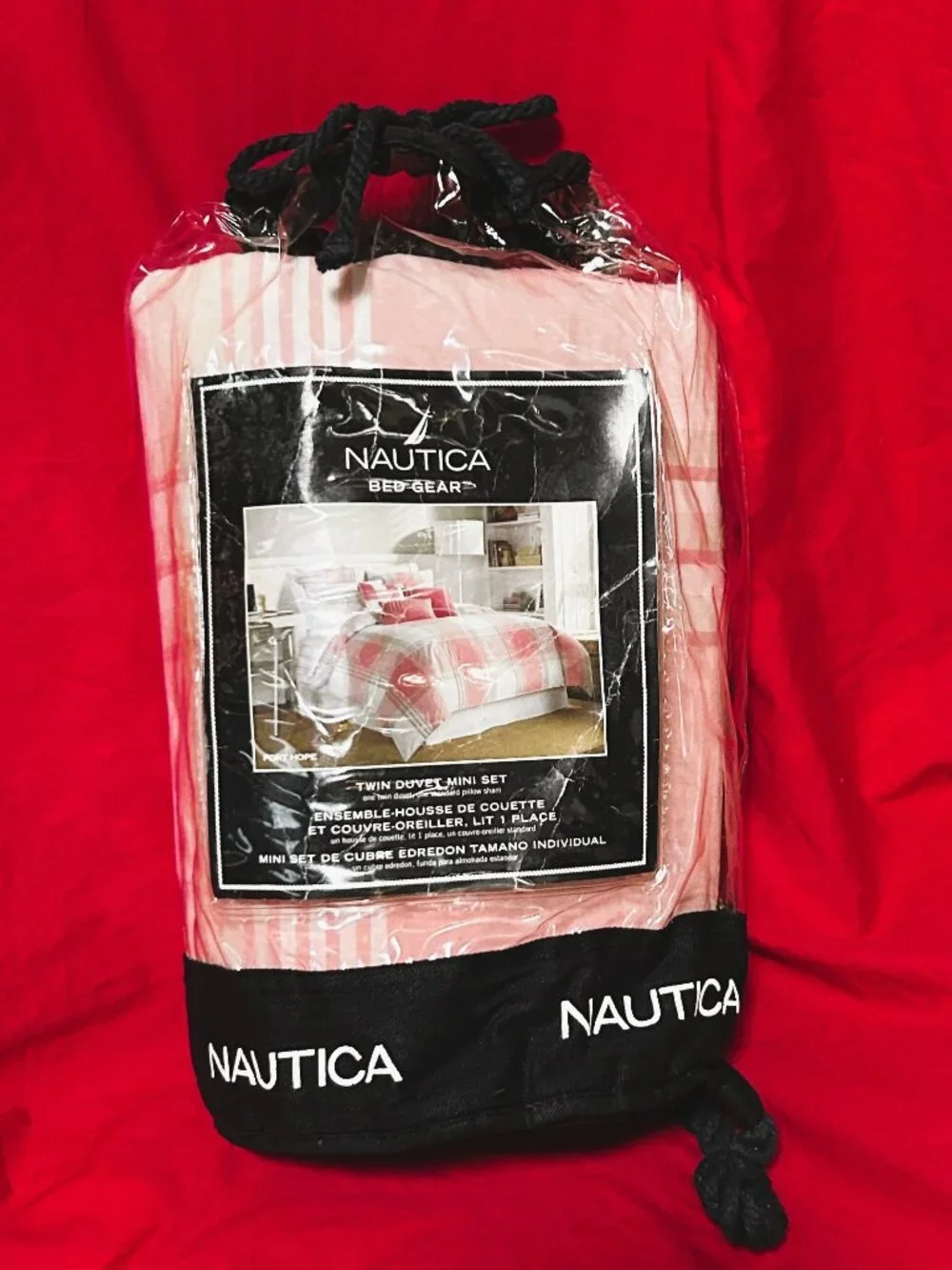 TWIN XL COTTON Duvet Cover Sham Deep Fitted Sheet set~Nautica pink/white stripe